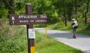 Appalachian Trail thru-hiker Noritaka Mizumoto, from Osaka, Japan, walks the Appalachian Trail at Pine Grove Furnace State Park in Pennsylvania.
