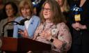 Cathleen Palm, founder of the Center for Children’s Justice, speaks in Harrisburg.