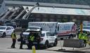 Emergency crew gather after an explosion at the Clairton Coke Works, a U.S. Steel coking plant, Monday, Aug 11, 2025, in Clairton.