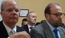 PA Republican Rep. Brian Fitzpatrick (center, rear) is framed by Rep. Brett Guthrie (left) and Rep. Jason Smith (right) at the Capitol in Washington, Tuesday, Dec. 16, 2025.
