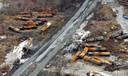 An aerial view of the cleanup of a derailed Norfolk Southern freight train, in East Palestine, Ohio, Feb. 9, 2023.