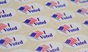 “I Voted” stickers are shown on May 19, 2026, In Quakertown, Bucks County, Pennsylvania.