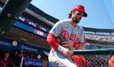 Philadelphia Phillies' Bryce Harper speaks with members of the media during the MLB baseball All-Star Week, Monday, July 13, 2026, in Philadelphia.