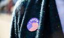 A Pennsylvania voter in Camp Hill wears an I Voted sticker on Election Day, Nov. 8, 2022.