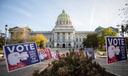 Pennsylvania’s capitol building in Harrisburg on the morning of Election Day. November 3, 2020.