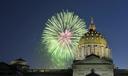 Fireworks explode over the Pennsylvania state Capitol building.