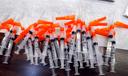 Syringes containing vaccine stand at the ready for members of the public to get the vaccine administered to them in the Sullivan County Elementary School in Laporte Bourgh Sullivan County Pennsylvania     Fred Adams/for Spotlight PA  1-29-21