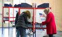 Voters at Nether Providence Elementary polling location in Delaware County, Pennsylvania on Election Day 2020.