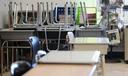 Empty desks and chairs are pictured in a classroom at Loring Flemming Elementary School in Blackwood, N.J., on Wednesday, Oct. 14, 2020. The school is on a hybrid in-person and virtual learning model due to the coronavirus pandemic.