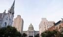 The view of the Pennsylvania Capitol in Harrisburg from State Street.