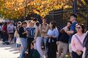 Students wait in line to vote Nov. 5, 2024, outside Kirby Sports Complex in Easton, Northampton County, Pennsylvania.