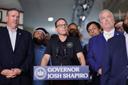 Gov. Josh Shapiro at an August 2025 news conference on public transit funding.