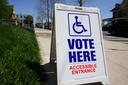 A voting location sign is displayed outside Christ Lutheran Church in Allentown, Lehigh County, Pennsylvania.
