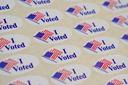“I Voted” stickers are shown on May 19, 2026, In Quakertown, Bucks County, Pennsylvania.