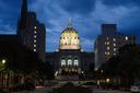 The Pennsylvania Capitol at night.