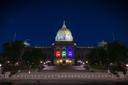 The PA Capitol lit up for Pride Month in 2022.