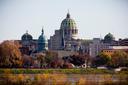The Pennsylvania Capitol in Harrisburg, pictured in autumn.