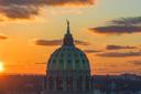 The sun rises over the state Capitol building in Harrisburg, Pennsylvania.