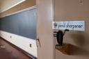 A former classroom is seen inside the former Longview Elementary School in Punxsutawney, PA, on April 5, 2023.