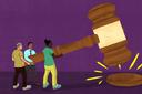 Illustration of people holding a gavel