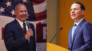 Pennsylvania 2022 election governor candidates Republican state Sen. Doug Mastriano (left) and Democratic Attorney General Josh Shapiro (right)