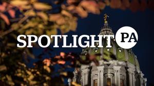 The Spotlight PA logo over the Pennsylvania state capitol