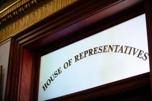 A sign that reads House of Representatives inside the Pennsylvania Capitol in Harrisburg.