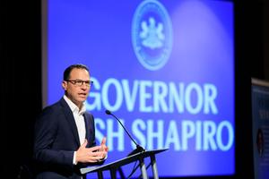 Democratic Gov. Josh Shapiro speaks at the first summit to educate PA small businesses on contracting with the state.