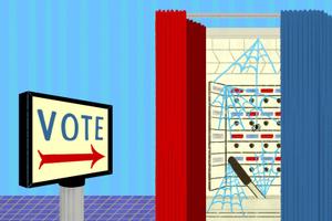 An illustration reflects an outdated provision of Pennsylvania's Election Code that applies to lever-action voting machines that haven’t been used in nearly two decades.