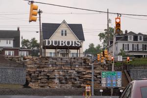 A sign that spells DuBois in four foot tall white letters