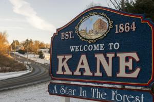 A sign welcoming visitors to Kane, Pennsylvania