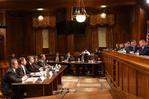 Members of the Senate Appropriations Committee question officials from the PA Game Commission at a budget hearing.