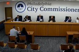 The Philadelphia City Commissioners at a meeting in early 2024.