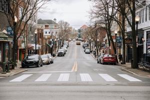The view of Allen Street from College Avenue, in downtown State College, Pennsylvania.
