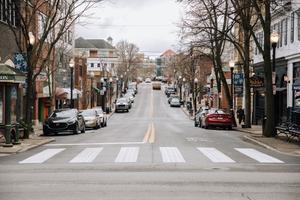 The view of Allen Street from College Avenue, in downtown State College, Pennsylvania.