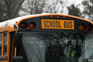 The front of a school bus.