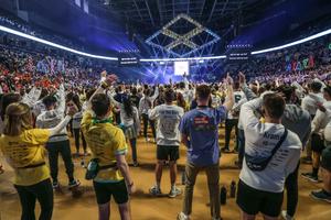 Penn State University students participate in THON in February 2022 at the Bryce Jordan Center in State College, Pennsylvania.