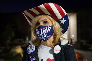 Trump campaign volunteer Nancy McKay-Rosa talks about turnout on Election Day, Nov. 3, 2020, at Forks Township Community Center in Northampton County, Pennsylvania.