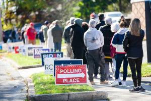 Voters stand in line outside a Pennsylvania polling place.