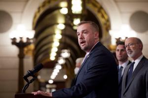 Pennsylvania House GOP leader Bryan Cutler speaks at the state Capitol in Harrisburg.