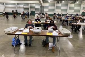 About 100 county employees processed mail-in ballots at the York Fairgrounds on Tuesday. About 100 county employees processed mail-in ballots at the York Fairgrounds on Tuesday.