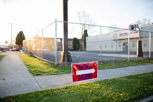 A voting sign is seen in Pennsylvania on Election Day in November 2022. 