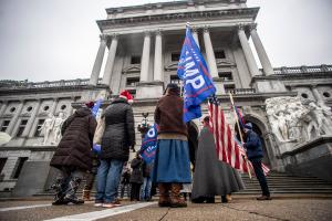 Trump supporters protest outside the Capitol building on Monday, Dec. 14. Twenty electors from across Pennsylvania gathered in Harrisburg today to cast their votes for Joe Biden.