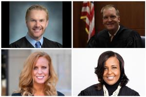 From upper left, clockwise: Commonwealth Court candidates David Lee Spurgeon, Drew Crompton, Lori Dumas, Stacy Wallace. From upper left, clockwise: Commonwealth Court candidates David Lee Spurgeon, Drew Crompton, Lori Dumas, Stacy Wallace.