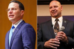Cinco candidatos a gobernador estarán en la boleta electoral del 8 de noviembre, incluyendo al demócrata Josh Shapiro (izquierda) y Doug Mastriano (derecha).
