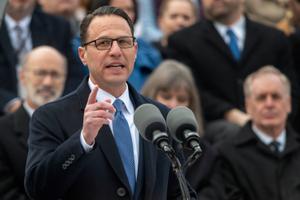 Gov. Josh Shapiro at his swearing-in. As one of his first acts as governor, he has loosened his predecessor's gift ban.