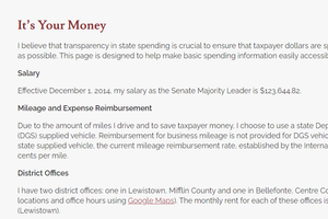 A page on Senate President Pro Tempore Jake Corman’s transparency website promises to "make basic spending information easily accessible.” The problem: The page hasn’t been updated in over six years. A page on Senate President Pro Tempore Jake Corman’s transparency website promises to "make basic spending information easily accessible.” The problem: The page hasn’t been updated in over six years.