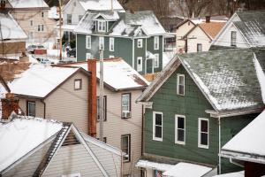 Rooftops of homes in Blair County. Pennsylvania has temporarily stopped new applications for its mortgage relief program