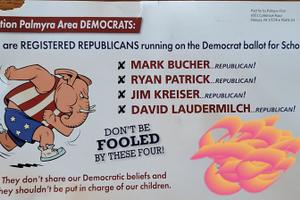 Palmyra First funded mailers with disinformation targeting Republicans who are running on the Democratic ticket. Palmyra First funded mailers with disinformation targeting Republicans who are running on the Democratic ticket.