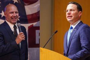 State Sen. Doug Mastriano (left) and Attorney General Josh Shapiro (right) tout divergent visions for leading Pennsylvania